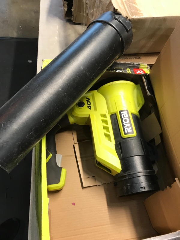 Photo 2 of *USED*
*SEE last picture for damage*
RYOBI 40V 110 MPH 525 CFM Cordless Battery Variable-Speed Jet Fan Leaf Blower with 4.0 Ah Battery and Charger