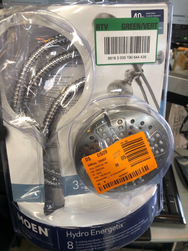 Photo 2 of *MISSING 1 of the shower heads*
MOEN HydroEnergetix 8-Spray Patterns with 1.75 GPM 4.75 in. Wall Mount Dual Shower Heads in Spot Resist Brushed Nickel