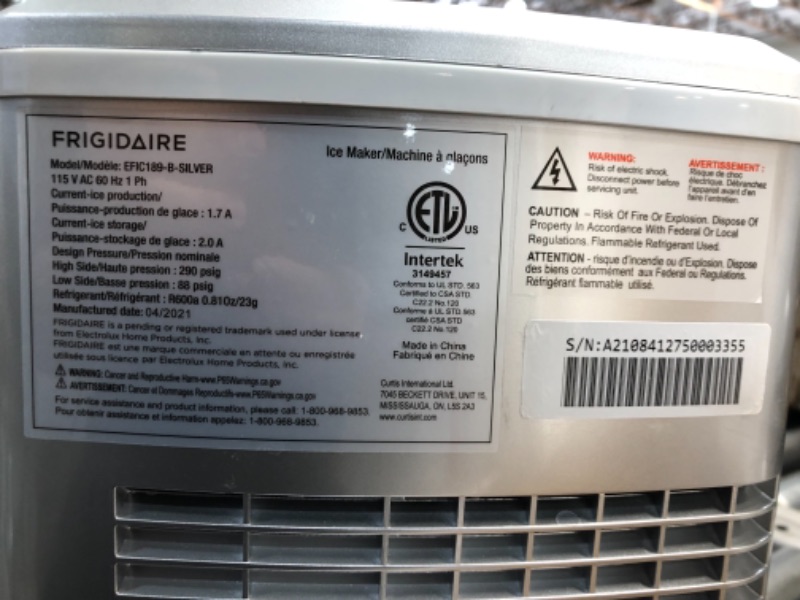 Photo 3 of Frigidaire EFIC189-Silver Compact Ice Maker, 26 lb per Day, Silver
