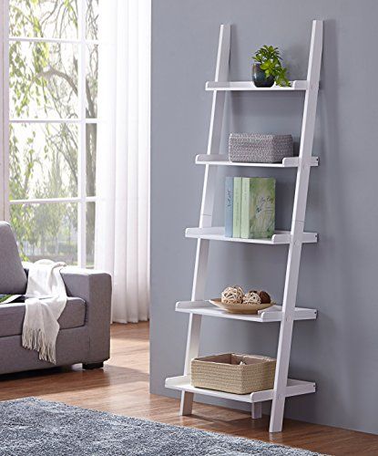 Photo 1 of White Finish 5 Tier Bookcase Shelf Ladder Leaning - 72" Height
