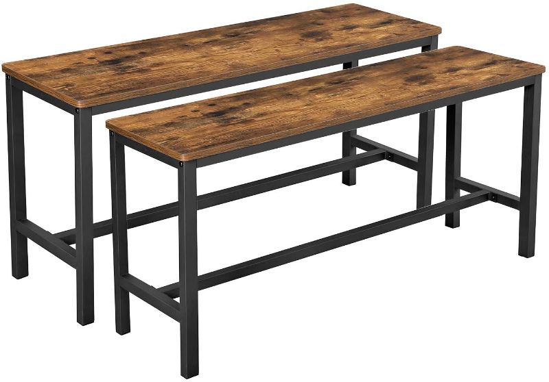 Photo 1 of ***HARDWARE MISSING*** VASAGLE Dining Bench, Table Benches, Pair of 2, Industrial Style Indoor Benches, 42.5 x 12.8 x 19.7 Inches, Steel Frame, for Kitchen, Dining Room, Living Room, Rustic Brown and Black UKTB33X
