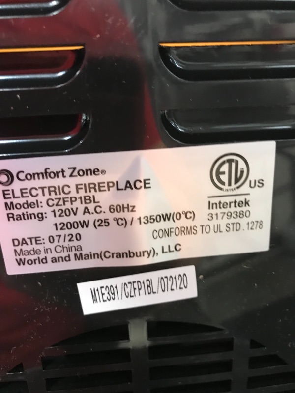 Photo 1 of Comfort Zone CZFP1 Portable Fireplace Heater 2 Settings, Fan-Only Function, Blue
