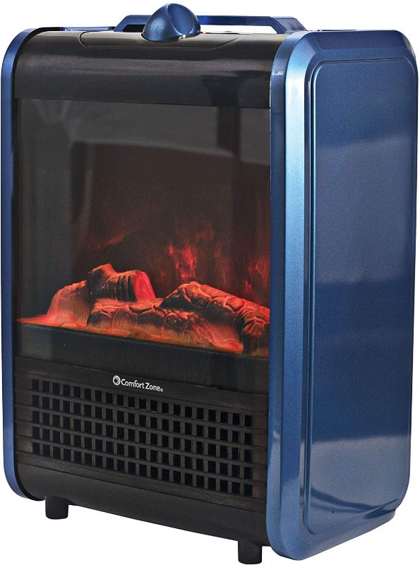 Photo 1 of Comfort Zone CZFP1 Portable Fireplace Heater 2 Settings, Fan-Only Function, Blue
