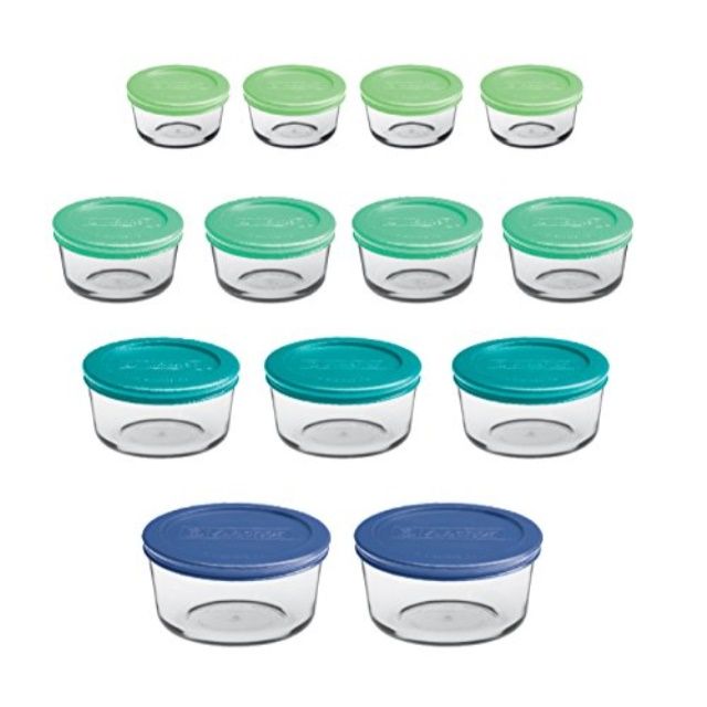 Photo 1 of Anchor Hocking SnugFit 26 Piece Round Glass Food Storage Set W/ Mixed Blue Lids Glass in Blue/Green | Wayfair 12895ECOM
