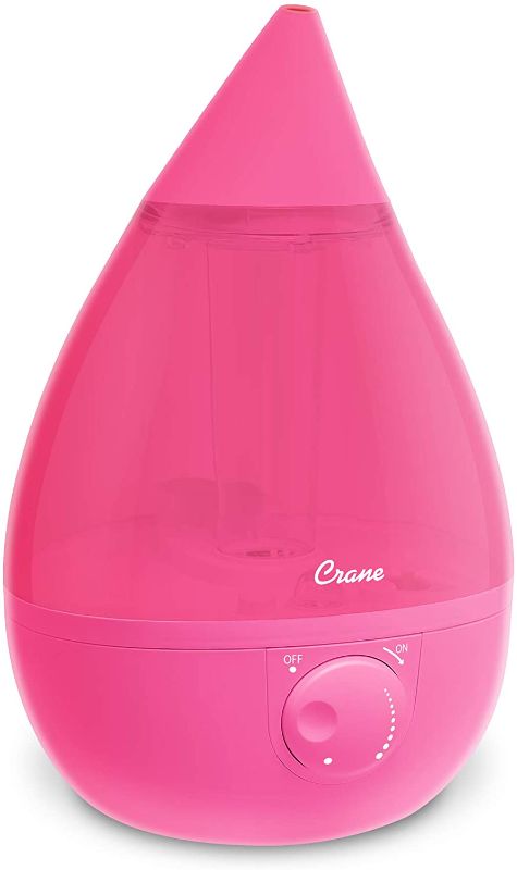 Photo 1 of Crane Drop Ultrasonic Cool Mist Humidifier, Filter Free, 1 Gallon, 500 Sq Ft Coverage, Air Humidifier for Plants Home Bedroom Baby Nursery and Office, Pink,1 Count (Pack of 1),EE-5301P
