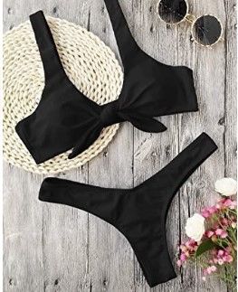 Photo 1 of SMALL 
ZAFUL Women's Knotted Bathing Suit Padded Thong Bikini High Cut Two Piece Swimsuit
