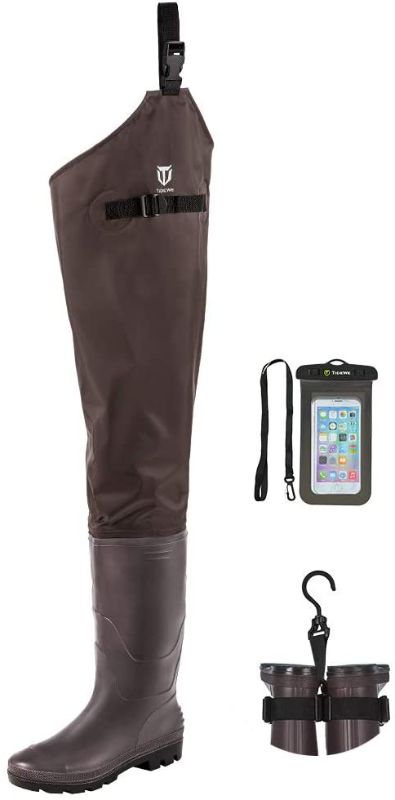 Photo 1 of M-13 
TIDEWE Hip Wader, Lightweight Hip Boot for Men and Women,2-Ply PVC/Nylon Fishing Hip Wader (Brown)
