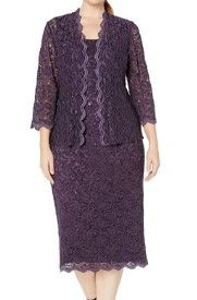 Photo 1 of 14W
Alex Evenings Women's Plus Size Tea Length Lace Dress and Jacket
