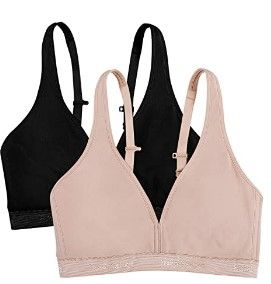 Photo 1 of 36D/ Set of 2
Fruit of the Loom Women's Wirefree Cotton Bralette, Black, Sand
