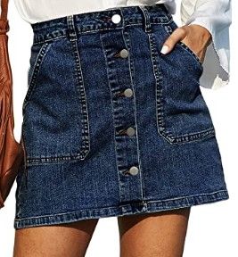 Photo 1 of MEDIUM*
 Women's Casual Button Down Denim Skirt High Waist Bodycon Pockets Jean Skirt
