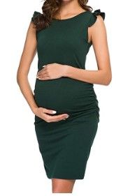 Photo 1 of MEDIUM*
Glampunch Women's Maternity Dress Side Ruched Flying Sleeve Midi Bodycon Pregnancy Dress
