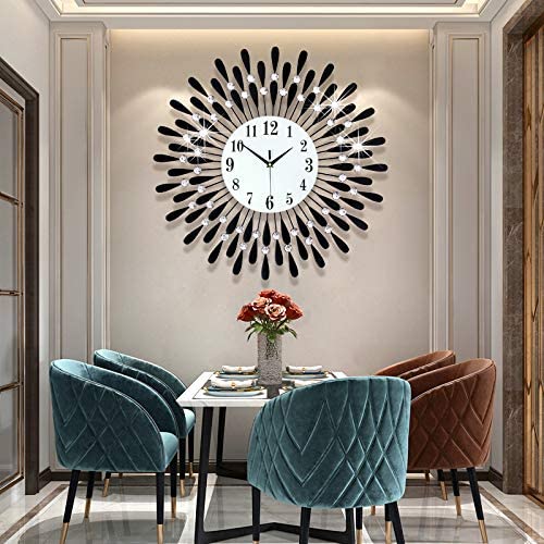 Photo 1 of 23.6 INCH Wall Clock for Living Room Decor,Non-Ticking Quiet Metal Petals Dial Glass Large Wall Clock Black for Bedrooms Kitchen and Small Space Wall Clocks Decorative
