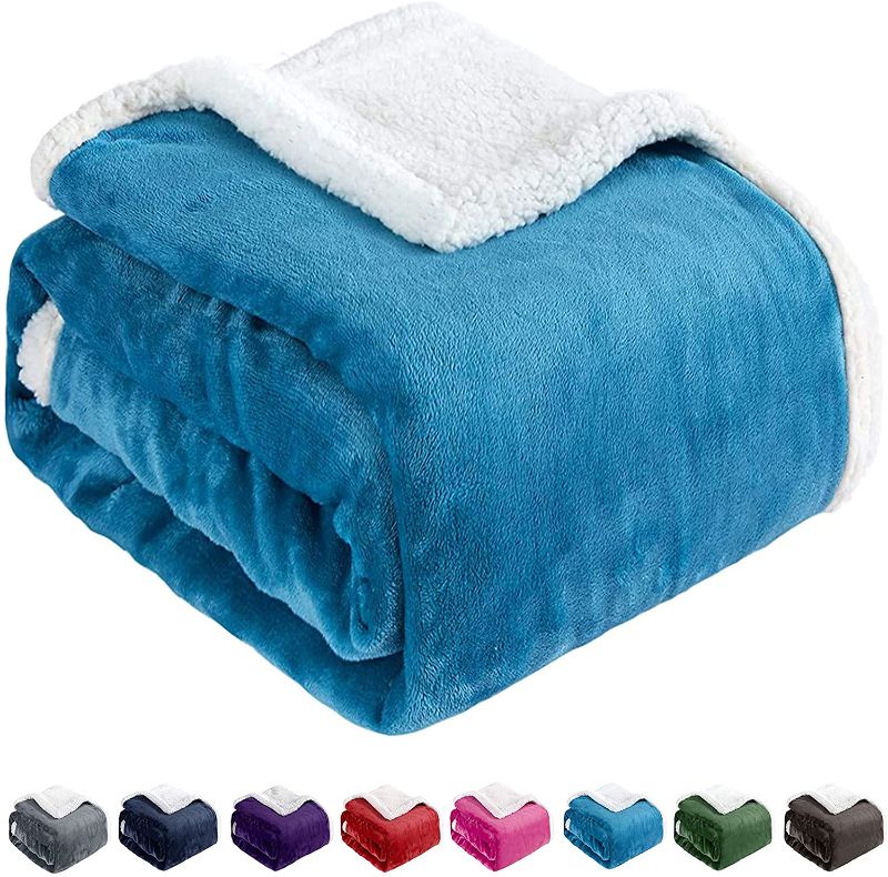 Photo 1 of BEAUTEX Sherpa Fleece Throw Blankets, Soft Fluffy Flannel Plush Blanket King Size, Fuzzy Cozy Blue Cuddle Blankets for Couch Bed Sofa Adults (90" x 108", Teal)
