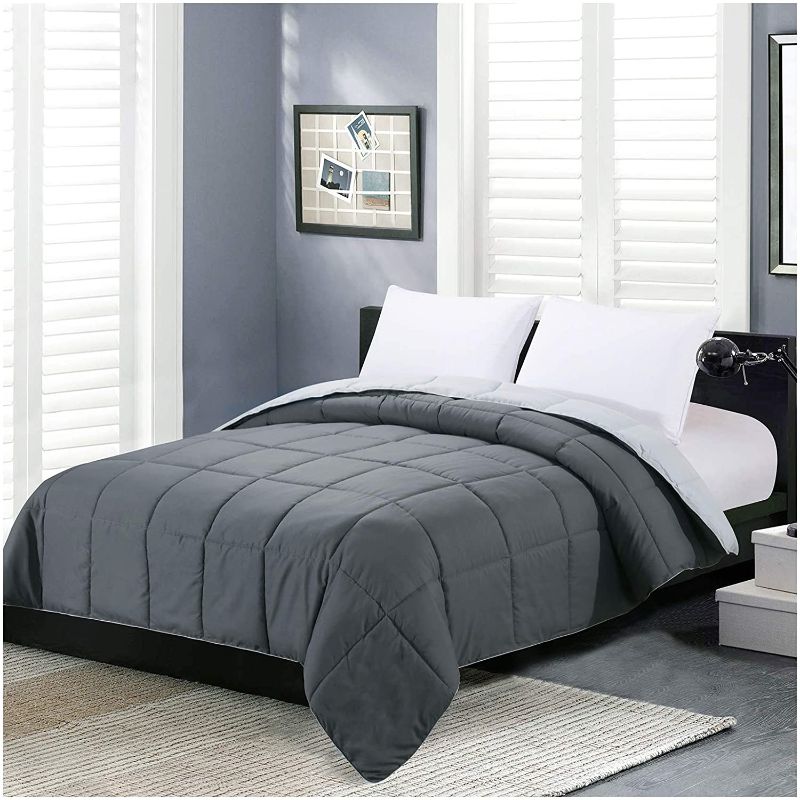 Photo 1 of  Queen Lightweight Comforter Gray - All Season Down Alternative Bed Comforter Summer Duvet Insert Quilted Reversible Comforters Full / Queen Size Dark Gray / Light Grey
