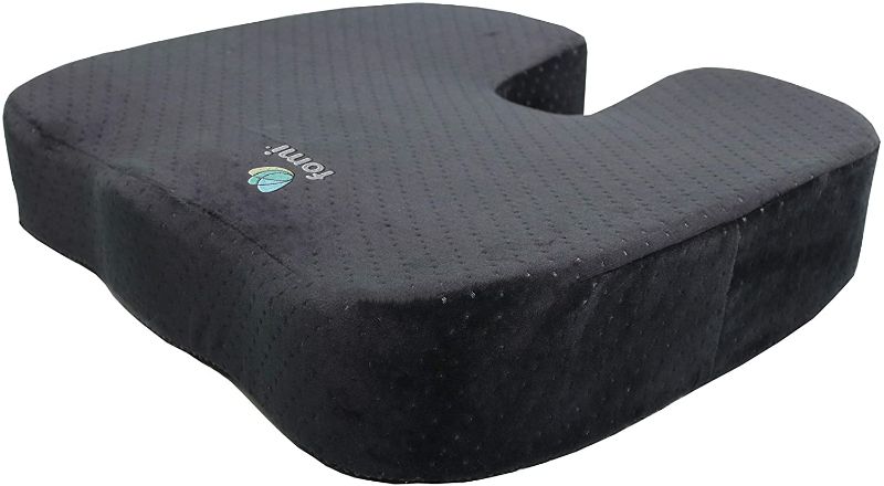 Photo 1 of FOMI Extra Thick Firm Coccyx Orthopedic Memory Foam Seat Cushion | Black Large Cushion for Car or Truck Seat, Office Chair, Wheelchair | Back Pain Relief
