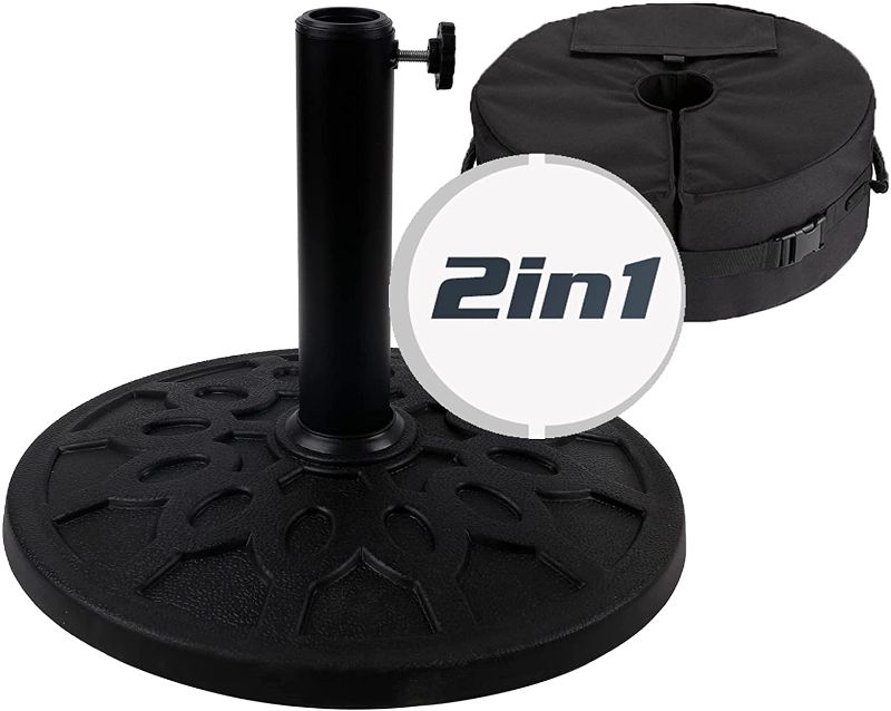 Photo 1 of 2 In 1 Patio Umbrella Stand Base Weight Sand Bag Heavy Duty Outdoor 90 Lbs Water Backyard Holder Garden Market Pool Sunbrella Circle Outside Cantilever Table Offset Deck Beach La base del paraguas
