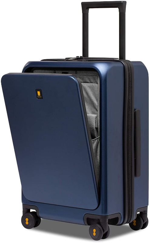 Photo 1 of LEVEL8 Road Runner Pro Carry-On Luggage, 20” Lightweight PC Hardside Suitcase with USB Charging Port, Spinner Trolley for Luggage with Front Laptop Pocket, TSA Lock - Navy Blue, 20-Inch
