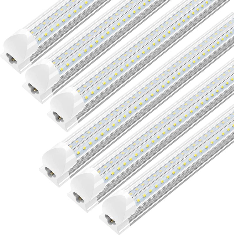 Photo 1 of JESLED 8FT LED Shop Light Fixtures - 72W 9000LM, 6500K (Super Bright White), 8 Foot T8 LED Tube Light Fixture for Garage Warehouse, V Shape, High Output, with On/Off Switch, Plug and Play (6-Pack)
