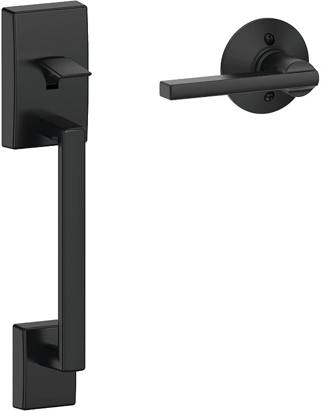 Photo 1 of 
Schlage FE285 CEN 622 LAT Century Front Entry Handleset with Latitude Lever Lower Half Grip, Standard Interior Trim, Matte Black
Color:Matte Black
Style:Standard Interior Trim
Pattern Name:Latitude Lever