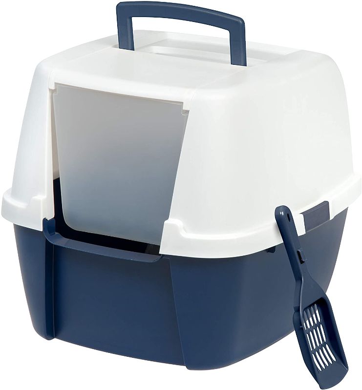 Photo 1 of 
IRIS USA Large Hooded Corner Litter Box with Scoop
Color:Navy
Style:Jumbo