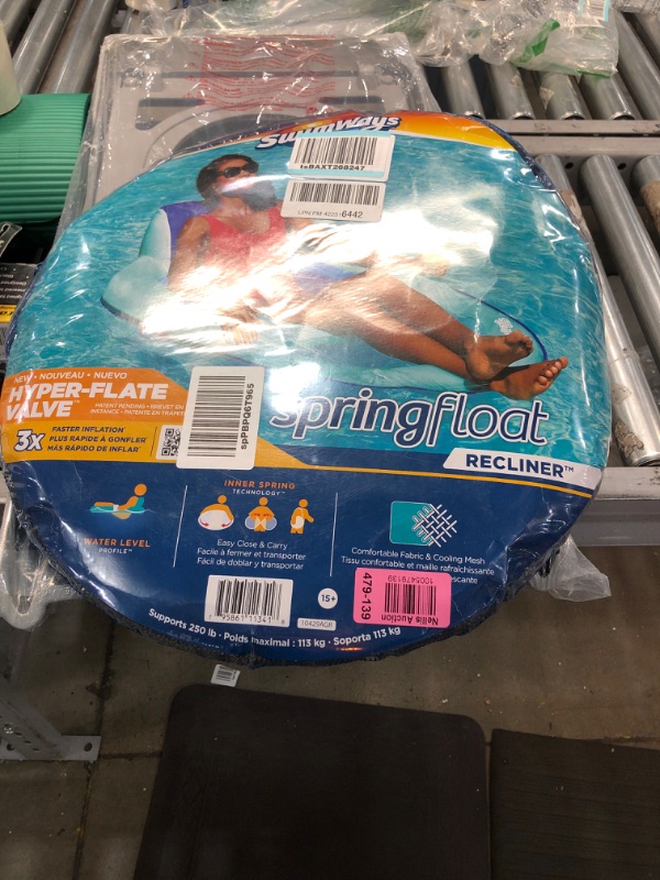 Photo 1 of 
SwimWays Spring Float Recliner Pool Lounge Chair with Hyper-Flate Valve, Blue
Color:Multi Color