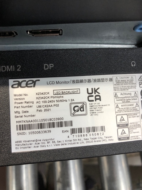 Photo 5 of 
Acer Nitro XZ342CK Pbmiiphx 34" 1500R Curved WQHD (3440 x 1440) VA Gaming Monitor with AMD Radeon Freesync, VESA Certified DisplayHDR400, 95% sRGB,...
Size:34 in
Style:WQHD (3440 x 1440) 144 Hz