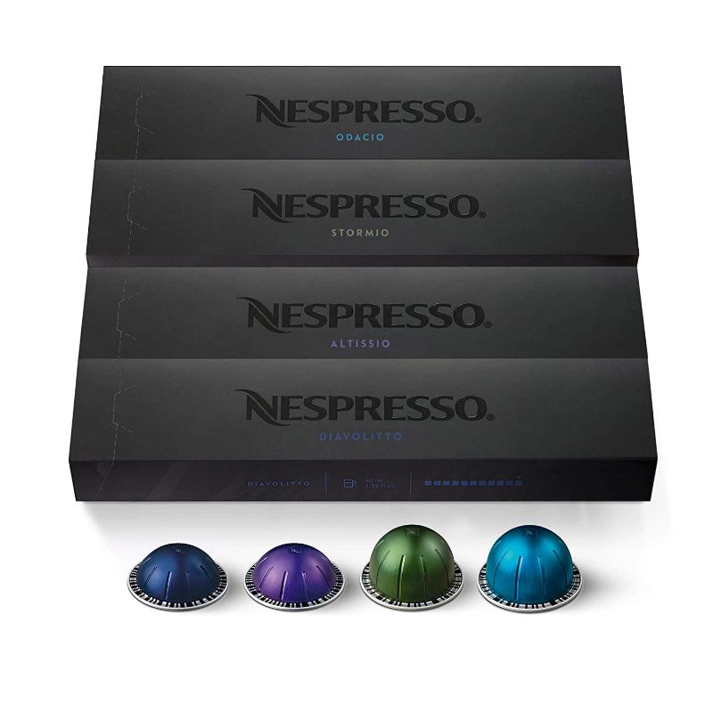 Photo 1 of 
Nespresso Capsules Vertuo , Intense Variety Pack, Dark Roast Coffee, 40 Count Coffee Pods, Brews 7.77 and 1.35 fl Ounce
Style:Intense Variaty Pack