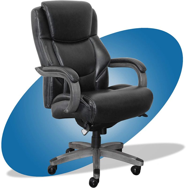 Photo 1 of La-Z-Boy Delano Big & Tall Executive Office Chair | High Back Ergonomic Lumbar Support, Bonded Leather, Black with Weathered Gray Wood |
