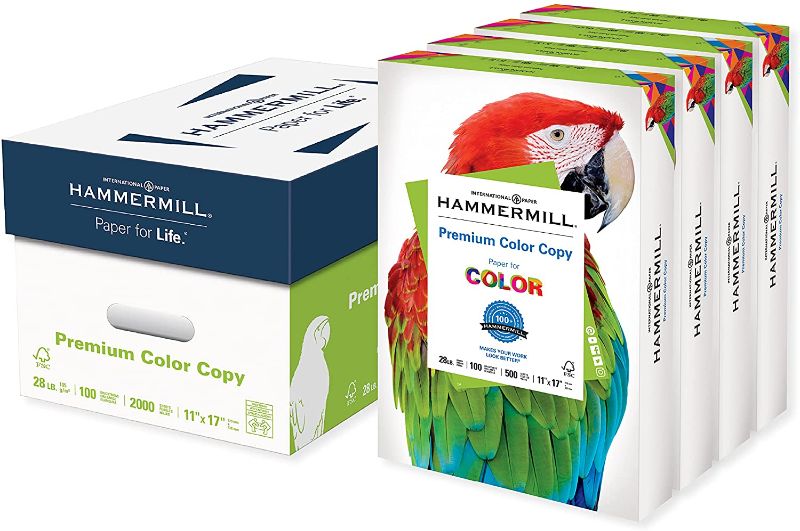 Photo 1 of Hammermill Printer Paper, Premium Color 28 lb Copy Paper, 11 x 17 - 4 Ream (2,000 Sheets) - 100 Bright, Made in the USA, 102541C
