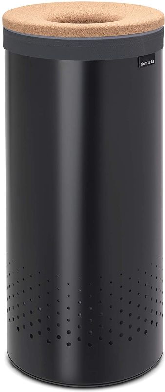 Photo 1 of Brabantia 120008 Cork Lid Laundry Hamper with Removable Inner Bag, 9.2 Gallon (35L), Black
