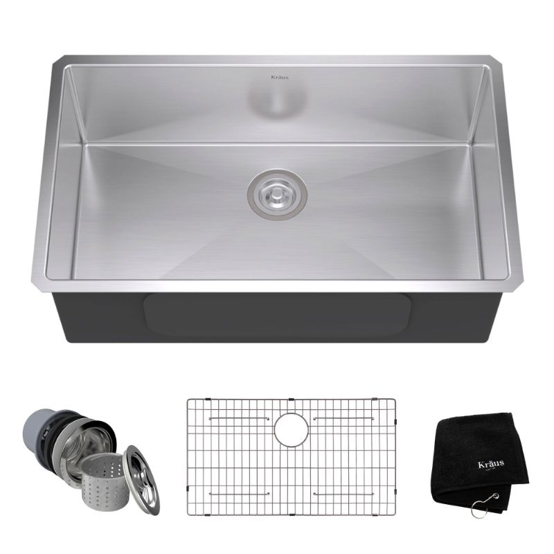 Photo 1 of Kraus Standart PRO 32 L X 19 W Undermount Kitchen Sink W/ Drain Assembly Stainless Steel in Gray, Size 19.0 H X 32.0 W X 19.0 D in | Wayfair
