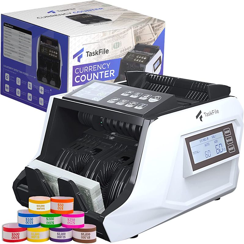 Photo 1 of **INCOMPLET AND DAMAGED**
TaskFile Money Counter Machine | Bill Counter Machine | Money Counting Machine with Included Bill Straps | Cash Counter Machine for Professional and Personal Use!
