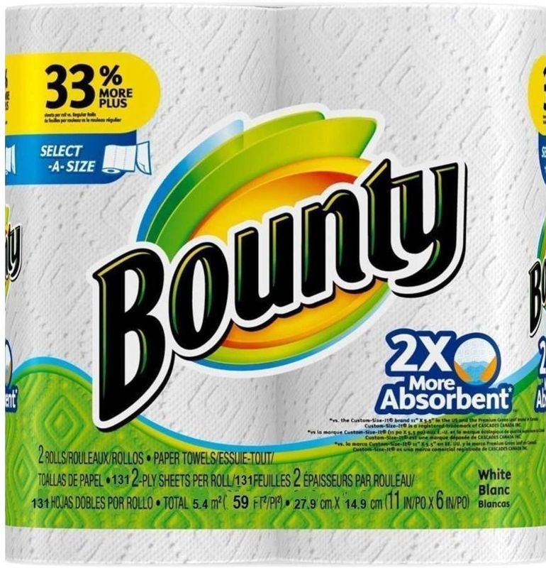 Photo 1 of Bounty Select-a-Size 2 x More Absorbent Paper Towels,11 x 5.9-Inches PLY SHEETS,White
 (2 PACKS OF 2)