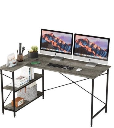 Photo 1 of Bestier 55 inch L Shaped Computer Desk with Storage Shelves in Grey