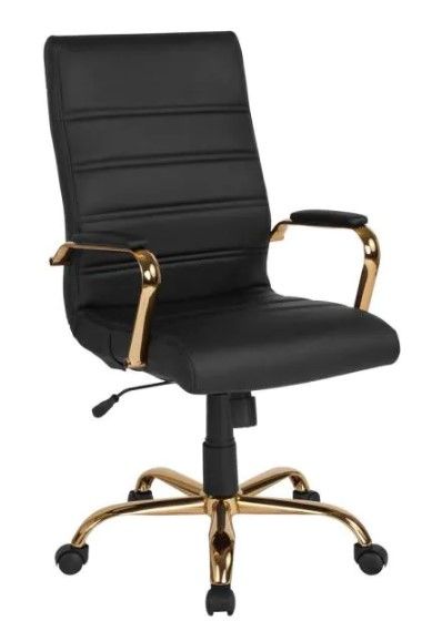 Photo 1 of Black Leather/Gold Frame Office/Desk Chair