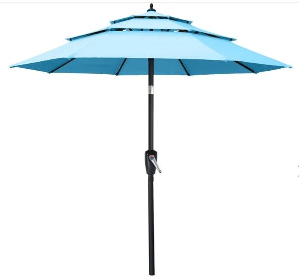 Photo 1 of 3 Tiers Market Umbrella Patio Umbrella Outdoor Table Umbrella Turquoise / 9FT
