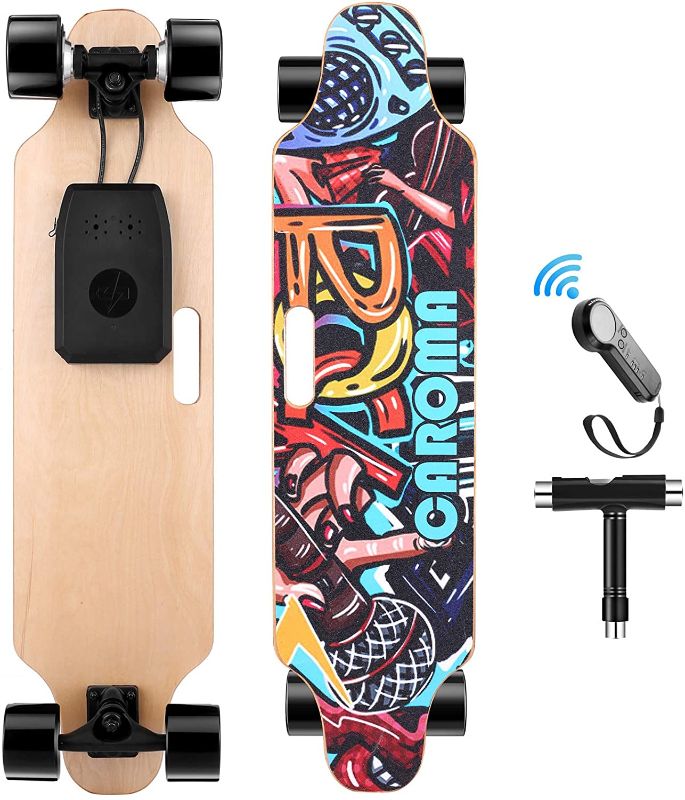 Photo 1 of Caroma 36" Electric Skateboard with Remote, 700W Dual Motor Electric Longboard, 15.6 MPH Max Speed, 10-12 Miles Range, 8 Layer Maple, 3-Speed Modes E-Skateboard for Adults, Teens, Youths
