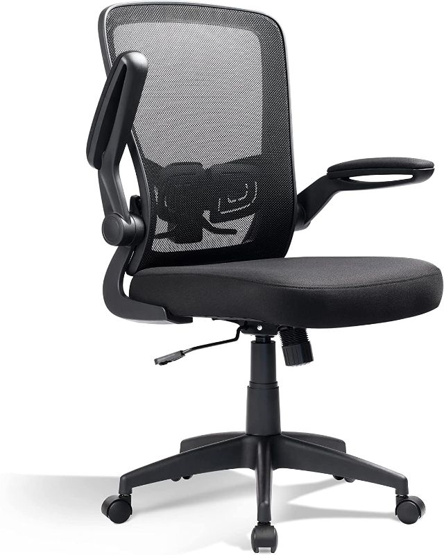 Photo 1 of DEVAISE Mesh Computer Office Chair, Ergonomics Computer Desk Chair with Flip-up Armrest and Adjustable Lumbar Support, Black
