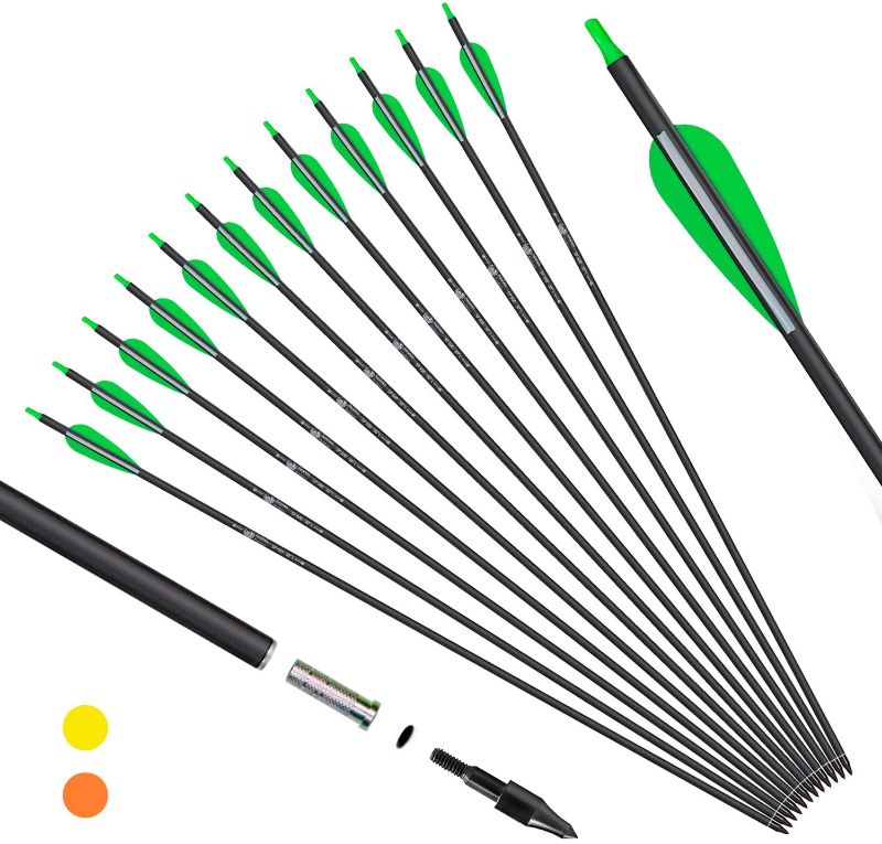 Photo 1 of 
KESHES Archery Carbon Arrows for Compound & Recurve Bows - 30 inch Youth Kids and Adult Target Practice Bow Arrow - Removable Nock & Tips Points (10...
Color:Green