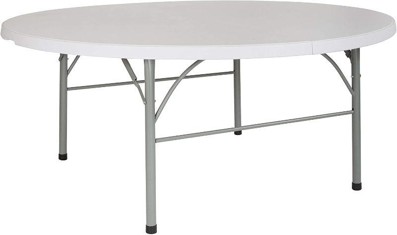 Photo 1 of 
Flash Furniture 6-Foot Round Bi-Fold White Plastic Folding Table with Carrying Handle
Color:Granite White
Size:6 Foot
Style:Bi-Fold