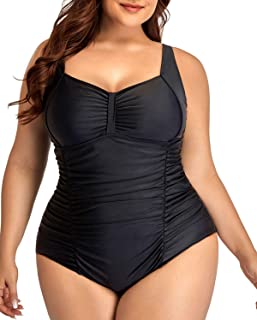 Photo 1 of Daci Women Vintage Plus Size Ruched One Piece Swimsuits Tummy Control Bathing Suits Retro Swimwear