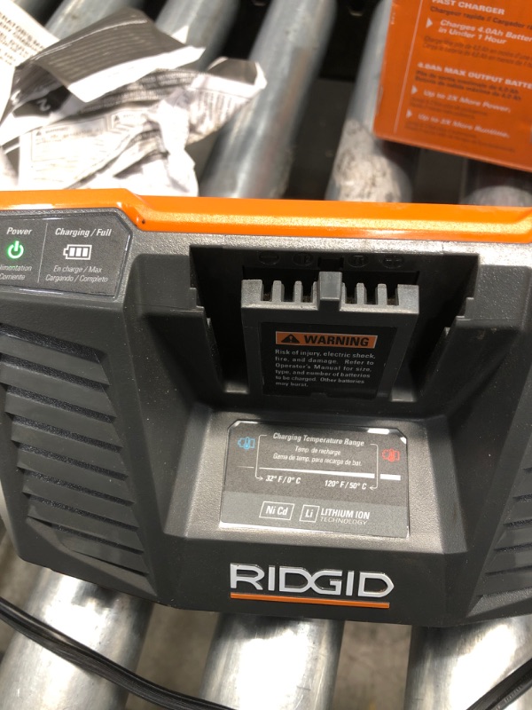 Photo 2 of RIDGID
18V Lithium-Ion MAX Output 4.0 Ah Battery and Charger Starter Kit