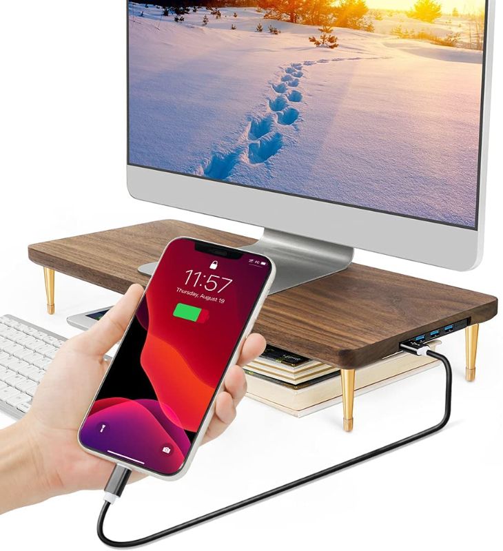 Photo 1 of 
Monitor Stand with 4 USB Ports Walnut Wood Riser for iMac Laptop Computer Monitor – A Sturdy Computer Stand to Elevate Your Screen and Reduce Eye Strain and...
Color:Black
Size:USB walnut
