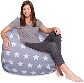 Photo 1 of (DIRTY, needs cleaning) 
Posh Creations Bean Bag Chair for Kids, Teens, and Adults Includes Removable and Machine Washable Cover, 48in - X-Large, Canvas White Stars on Gray
