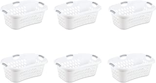 Photo 1 of (MISSING TWO GREY HANDLE INSERTS) 
Sterilite 12108006 1.25 Bushel/44 Liter Ultra Hip Hold Laundry Basket, White Basket w/ Titanium Inserts, 6-Pack