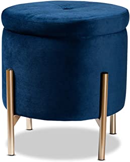 Photo 1 of (MISSING HARDWARE) 
Baxton Studio Malina Contemporary Glam and Luxe Navy Blue Velvet Fabric Upholstered and Gold Finished Metal Storage Ottoman
