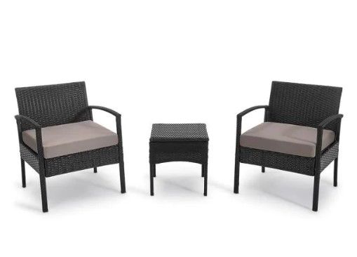 Photo 1 of 3-Pieces Wicker Patio Conversation Set 2-People Rattan Sofa Seating and Coffee Table Group Outdoor Set w/ Sand Cushions
