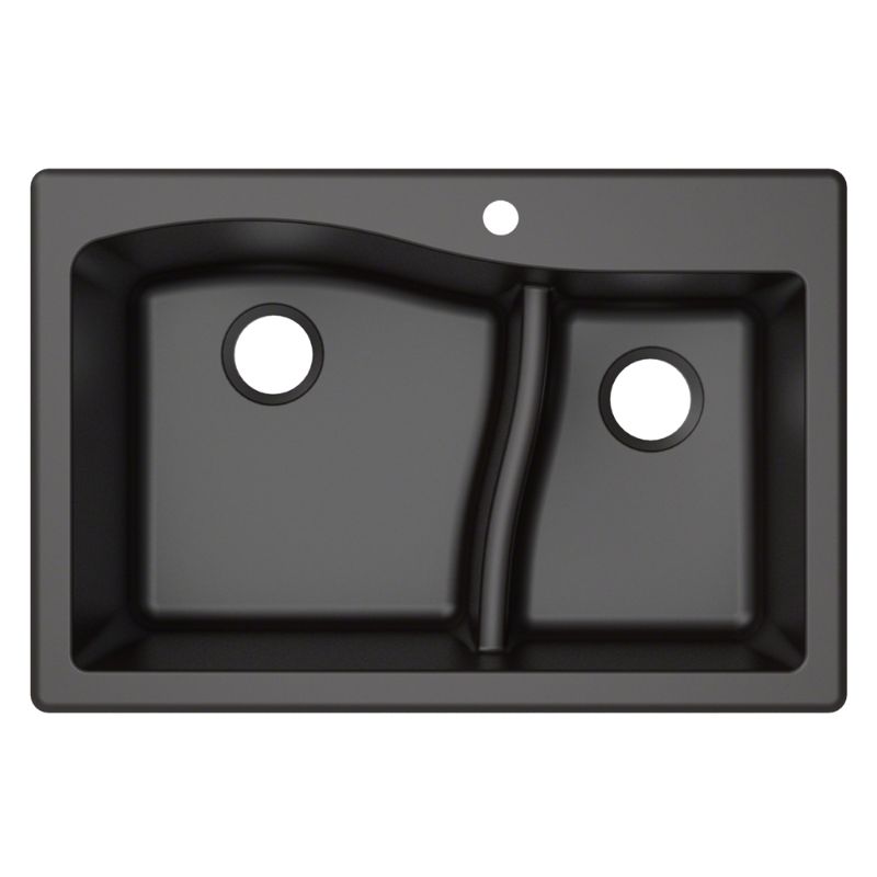 Photo 1 of  KRAUS Quarza 33 Dual Mount 60/40 Double Bowl Granite Kitchen Sink in Black
