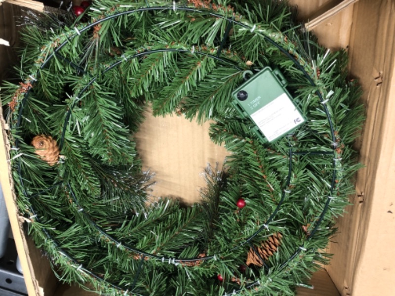 Photo 2 of National Tree Company Prelit Pine Wreath, (Orange)
