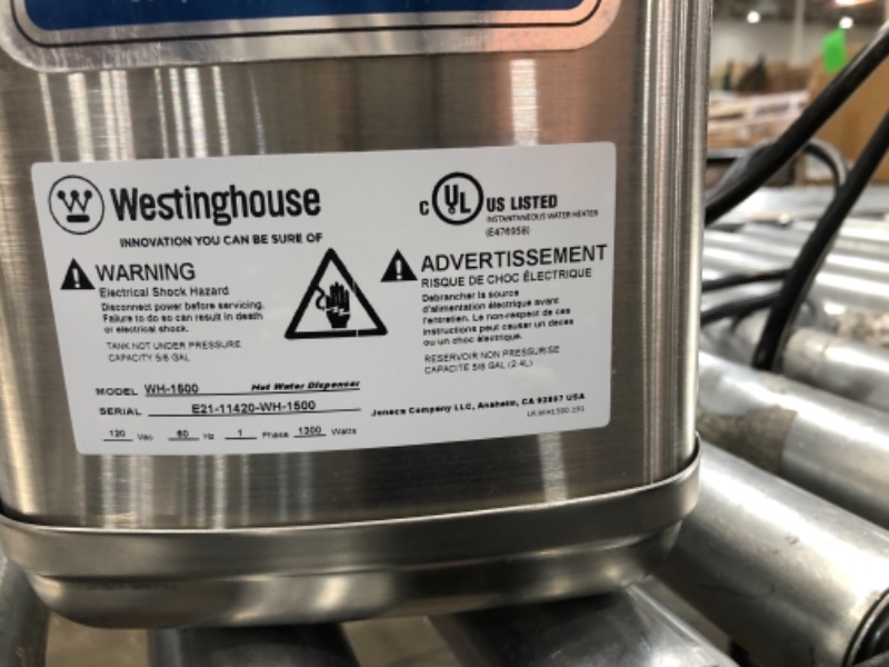 Photo 3 of ***PARTS ONLY*** Westinghouse 40-WH-1500-SS Instant Hot Water Dispenser, Tank Only
